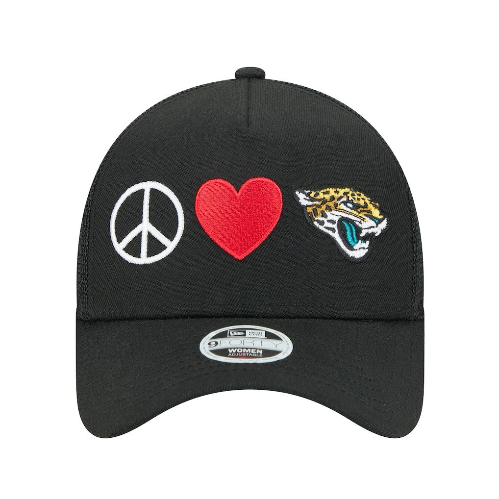 Jacksonville Jaguars New Era Women's Peace & Love Trucker 9FORTY Adjustable Hat - Black - NFL