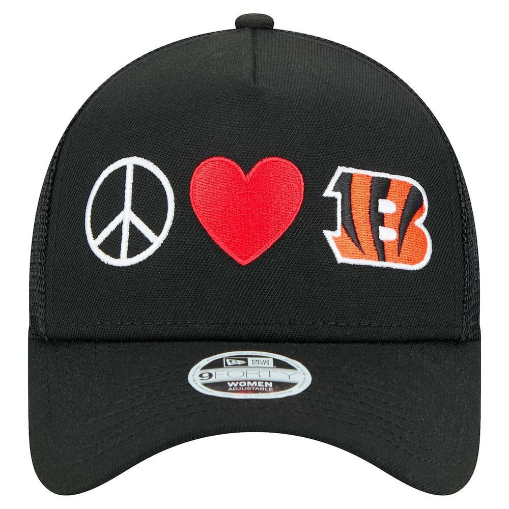 Cincinnati Bengals New Era Women's Peace & Love Trucker 9FORTY Adjustable Hat - Black - NFL