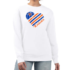 New York Knicks G-III 4Her by Carl Banks Women's Heart Graphic Fleece Pullover Sweatshirt White