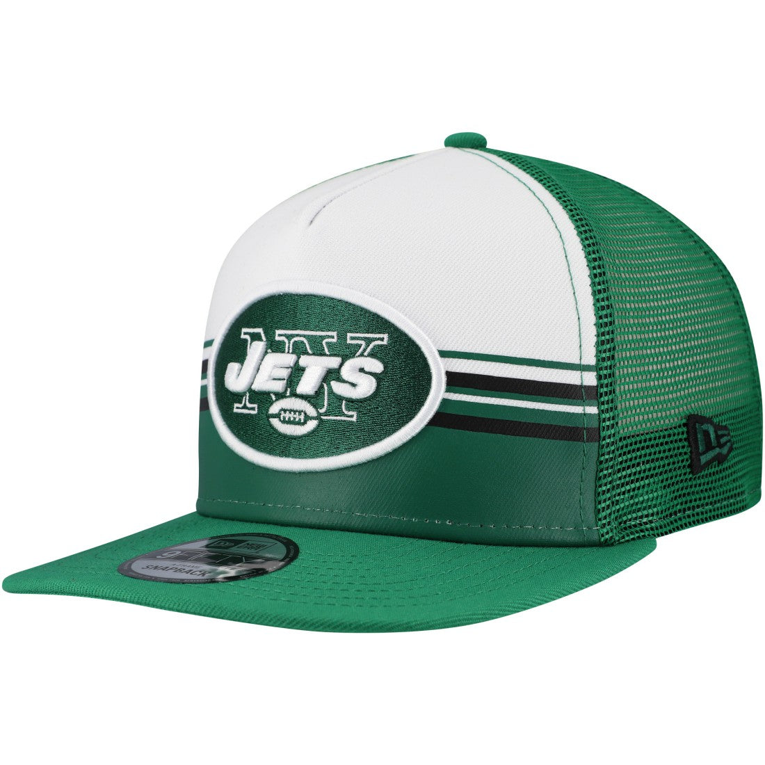 New York Jets New Era Striped A-Frame 9FIFTY Adjustable Trucker Snapback Hat - White/Green - NFL