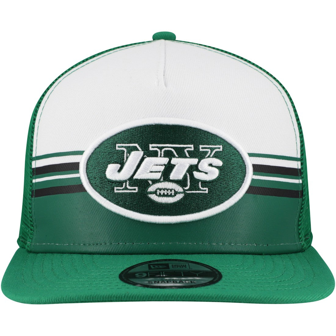 New York Jets New Era Striped A-Frame 9FIFTY Adjustable Trucker Snapback Hat - White/Green - NFL