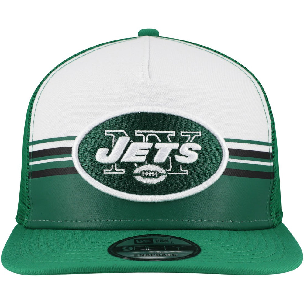 New York Jets New Era Striped A-Frame 9FIFTY Adjustable Trucker Snapback Hat - White/Green - NFL