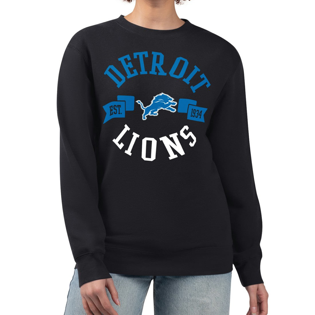 Detroit Lions G-III 4Her by Carl Banks Women's Large Team Graphic Fleece Pullover Sweatshirt - Black - NFL