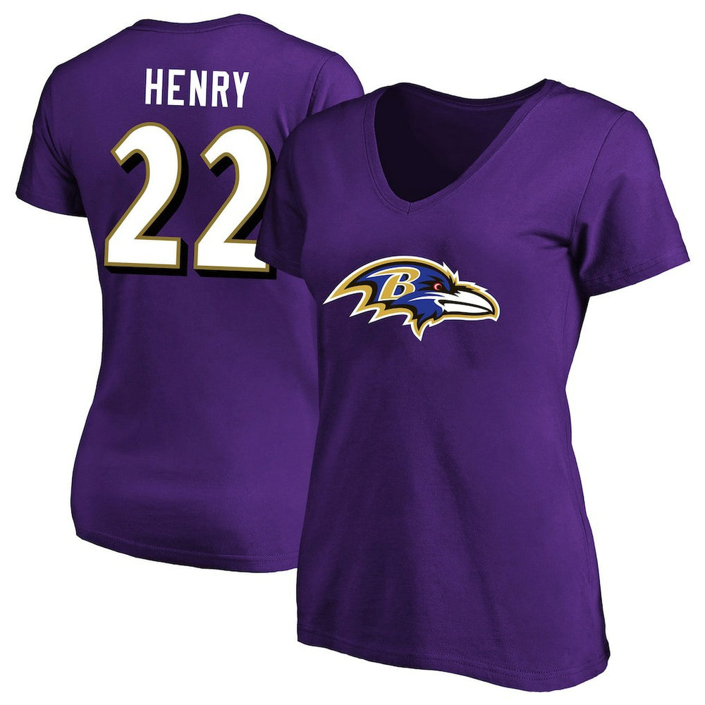 Derrick Henry Baltimore Ravens Women's Plus Size Fair Catch Name & Number Scoop Neck T-Shirt - Purple - NFL