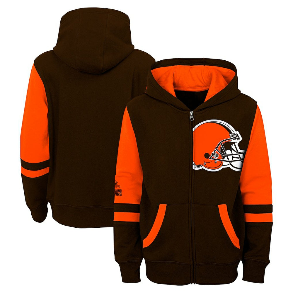 Cleveland Browns Youth Stadium Color-Block Full-Zip Hoodie - Brown - NFL