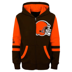 Cleveland Browns Youth Stadium Color-Block Full-Zip Hoodie - Brown - NFL