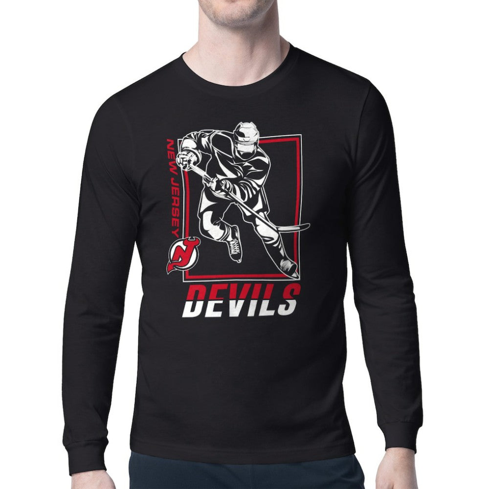 New Jersey Devils Starter Player Grid Long Sleeve T-Shirt - Black | NHL Lifestyle