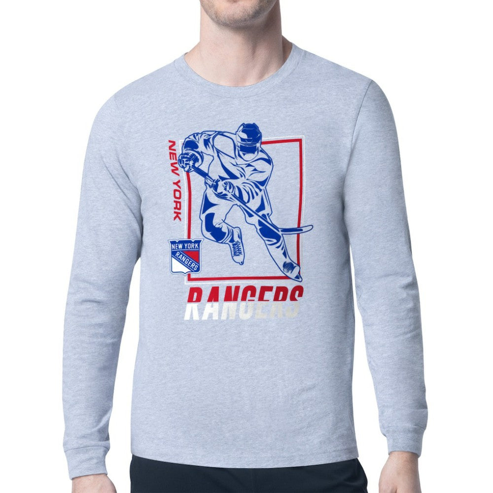 New York Rangers Starter Player Grid Long Sleeve T-Shirt - Heather Gray | NHL Lifestyle
