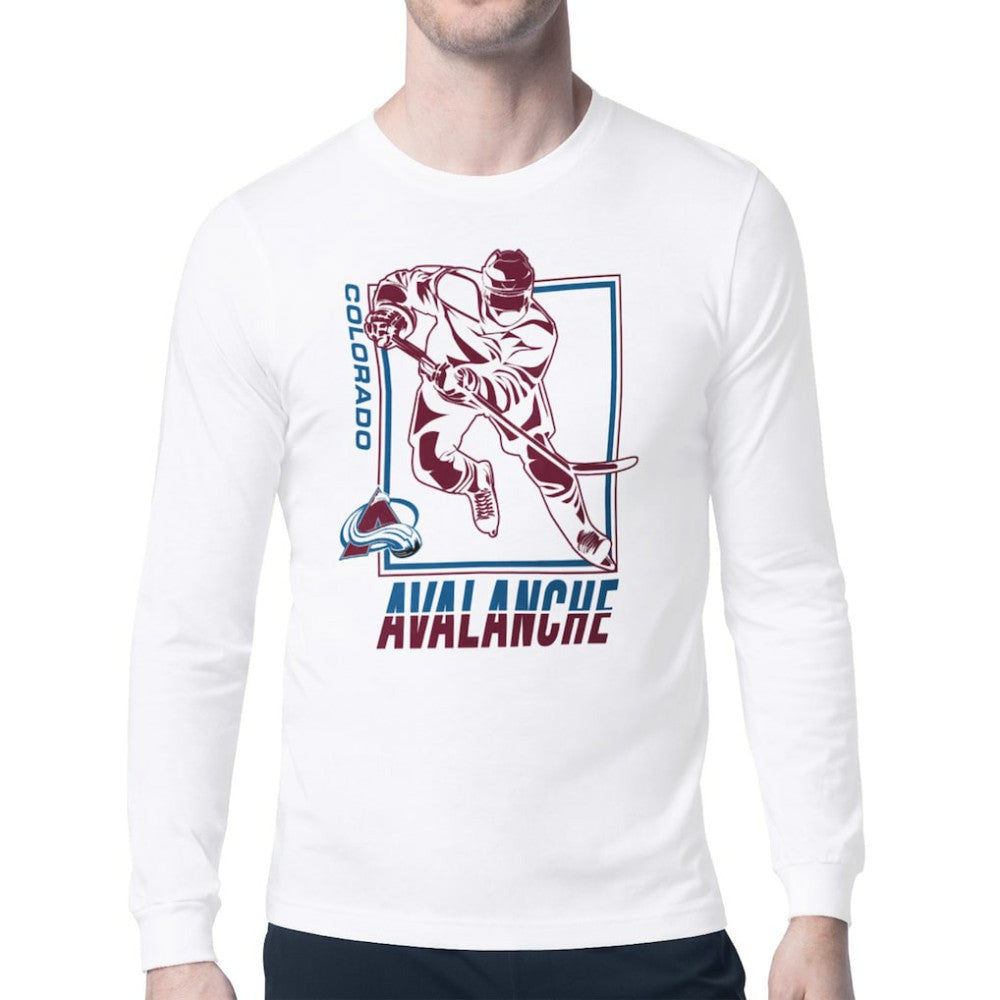 Colorado Avalanche Starter Player Grid Long Sleeve T-Shirt - White | NHL Lifestyle