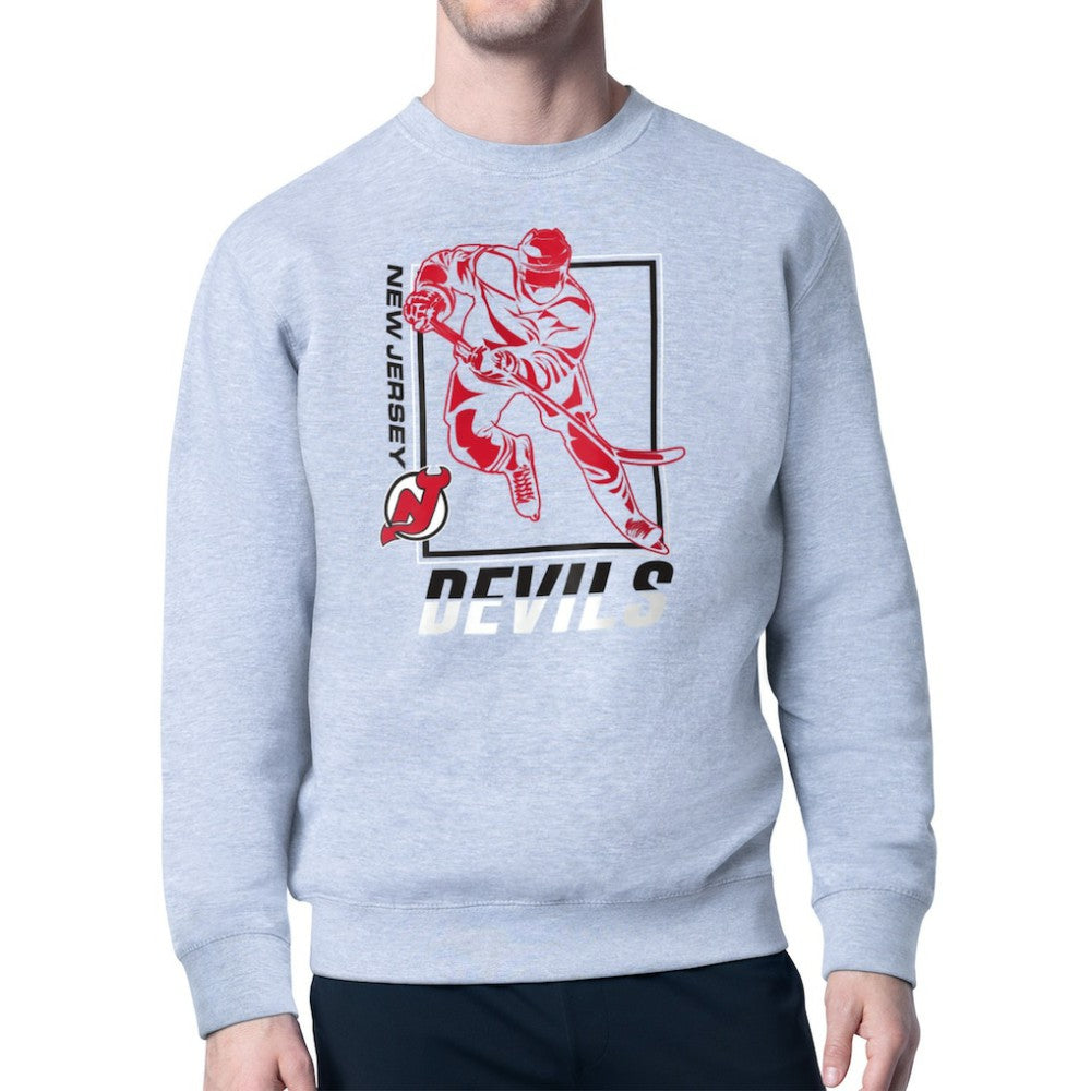 New Jersey Devils Starter Player Grid Fleece Pullover Sweatshirt - Heather Gray | NHL Lifestyle