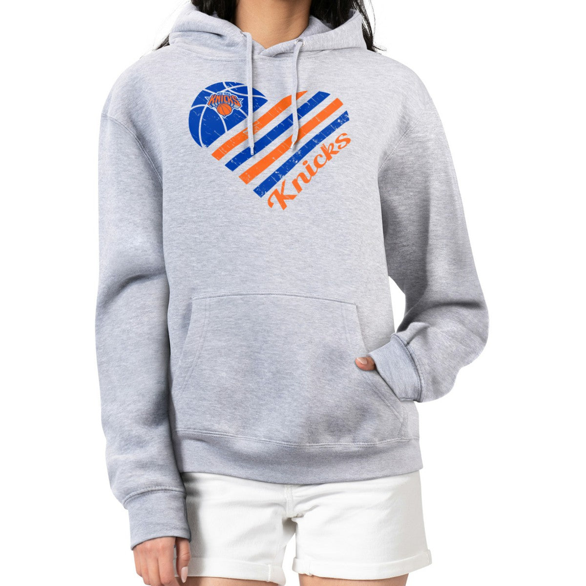 New York Knicks G-III 4Her by Carl Banks Women's Heart Pullover Hoodie - Heather Gray