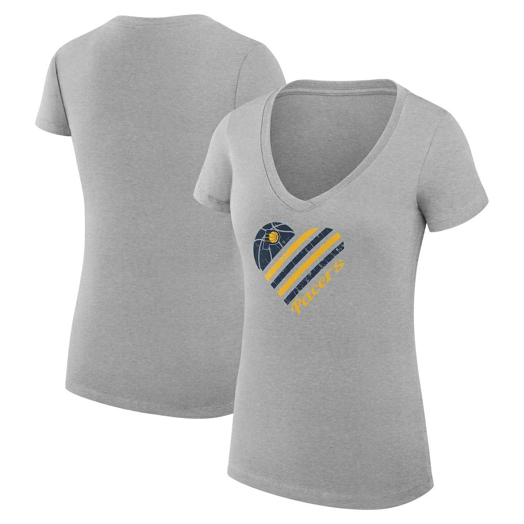 Indiana Pacers G-III 4Her by Carl Banks Women's Super-Slim Fit Lightweight Heart V-Neck T-Shirt Heather Gray