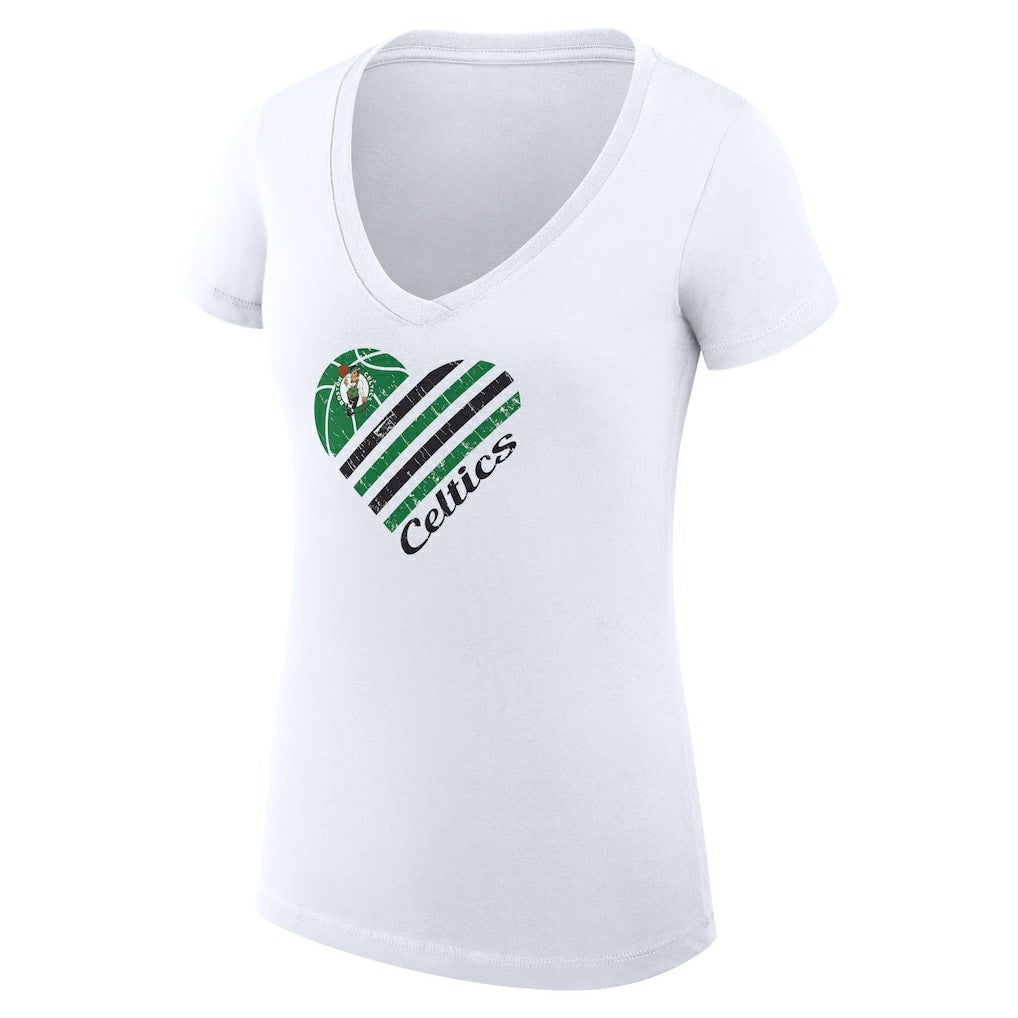 Boston Celtics G-III 4Her by Carl Banks Women's Super-Slim Fit Lightweight Heart V-Neck T-Shirt White