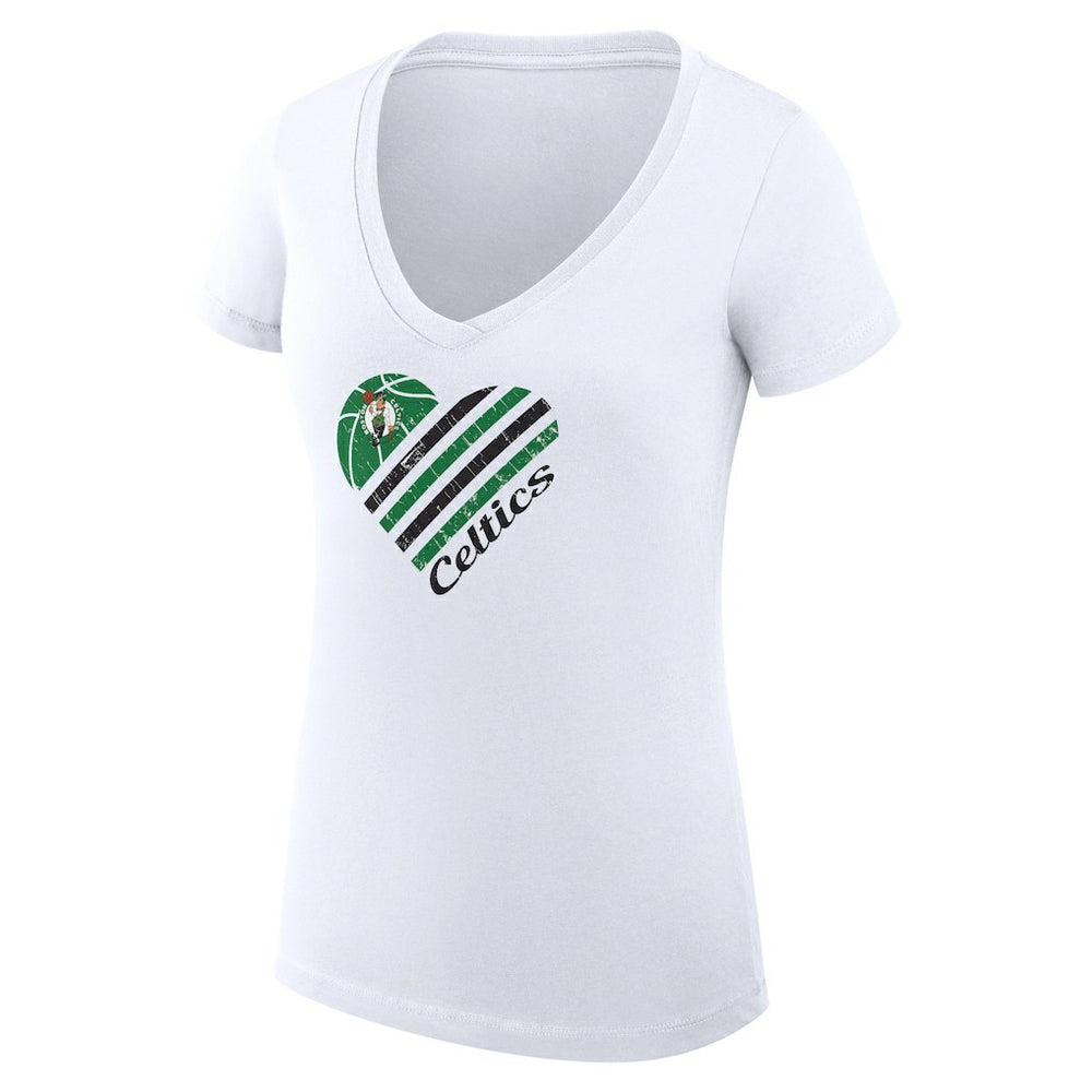 Boston Celtics G-III 4Her by Carl Banks Women's Super-Slim Fit Lightweight Heart V-Neck T-Shirt White