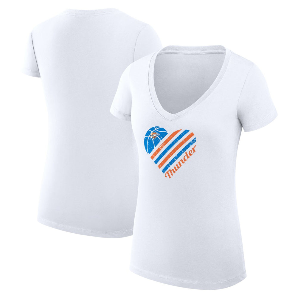 Oklahoma City Thunder G-III 4Her by Carl Banks Women's Super-Slim Fit Lightweight Heart V-Neck T-Shirt White