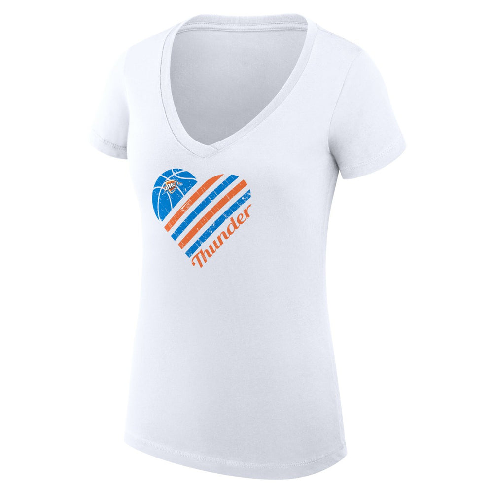 Oklahoma City Thunder G-III 4Her by Carl Banks Women's Super-Slim Fit Lightweight Heart V-Neck T-Shirt White