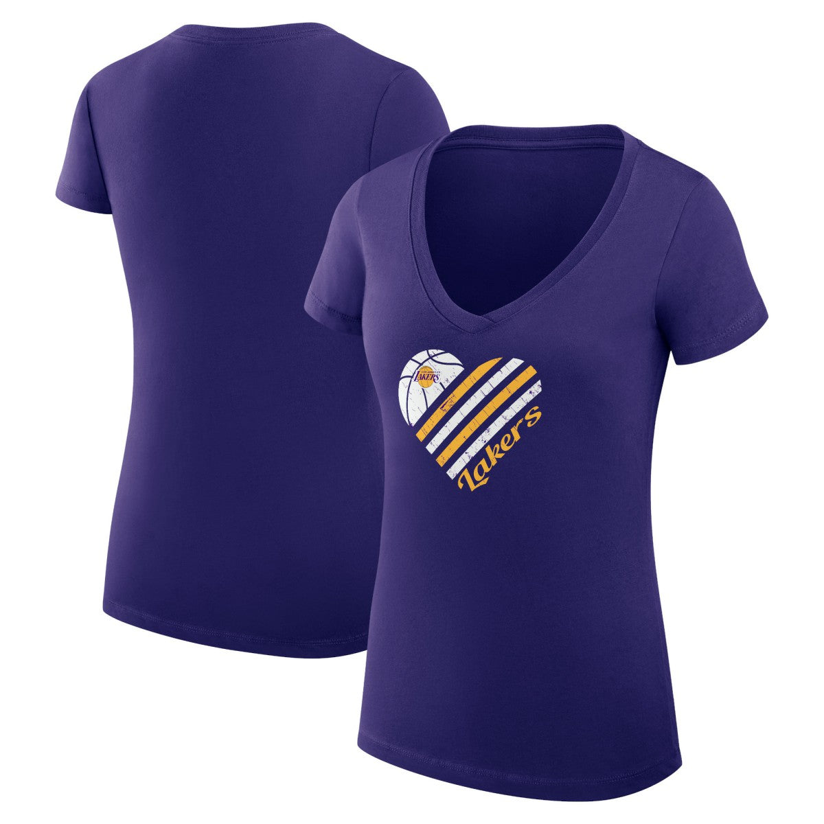 Los Angeles Lakers G-III 4Her by Carl Banks Women's Super-Slim Fit Lightweight Heart V-Neck T-Shirt Purple