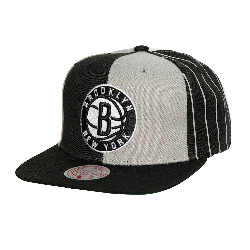 Mitchell & Ness Brooklyn Nets What The Pinstripe Snapback Hat Black