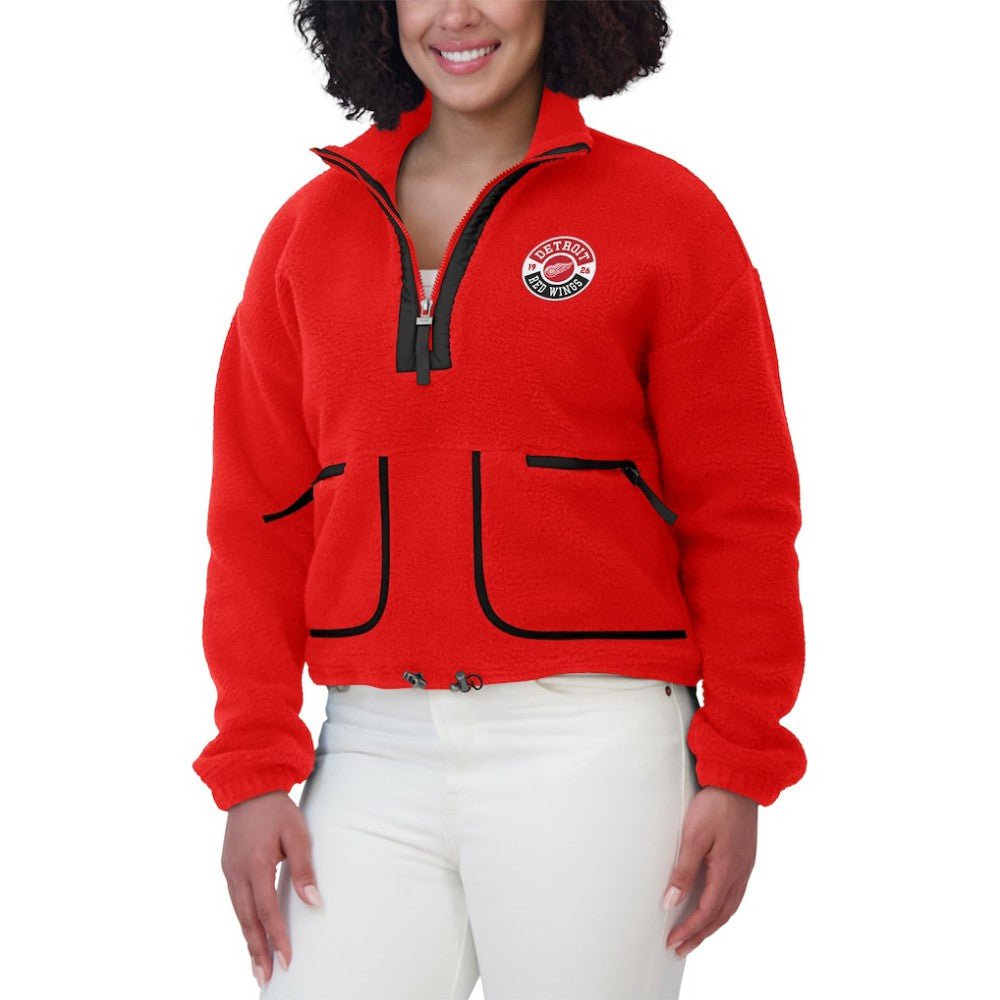 Detroit Red Wings WEAR by Erin Andrews Women's Polar Fleece Half-Zip Jacket - Red | NHL Clearance