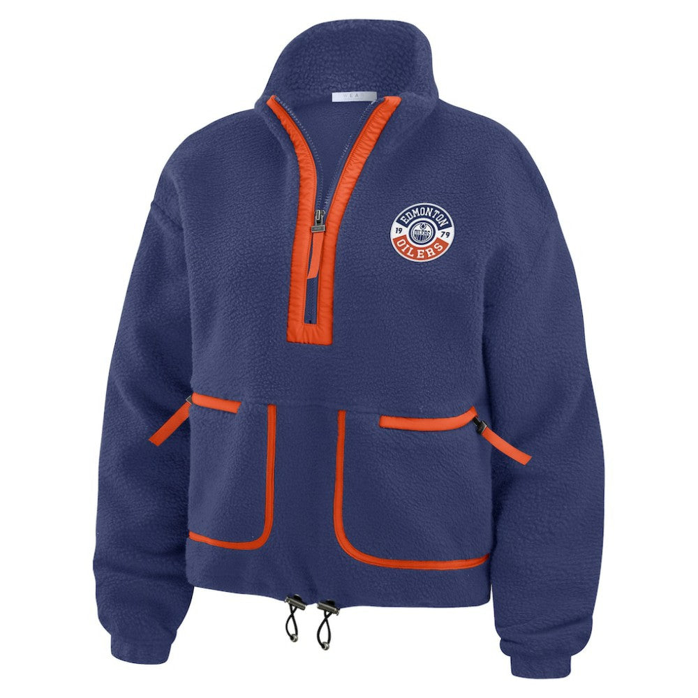 Edmonton Oilers WEAR by Erin Andrews Women's Polar Fleece Half-Zip Jacket - Royal | NHL Lifestyle