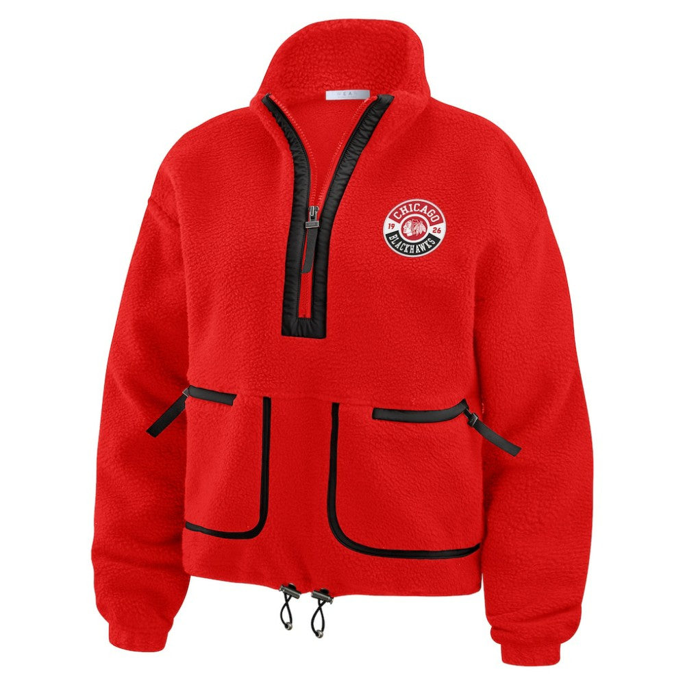 Chicago Blackhawks WEAR by Erin Andrews Women's Polar Fleece Half-Zip Jacket - Red | NHL near me