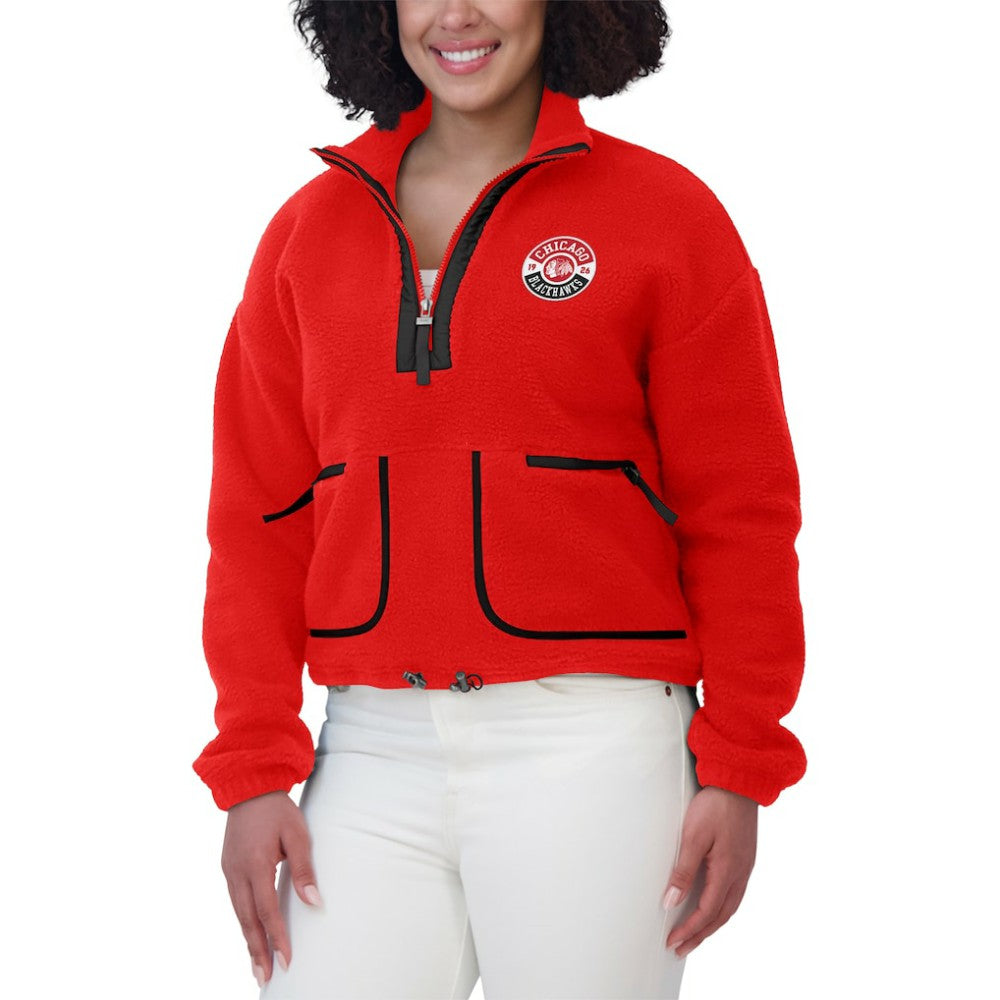 Chicago Blackhawks WEAR by Erin Andrews Women's Polar Fleece Half-Zip Jacket - Red | NHL near me