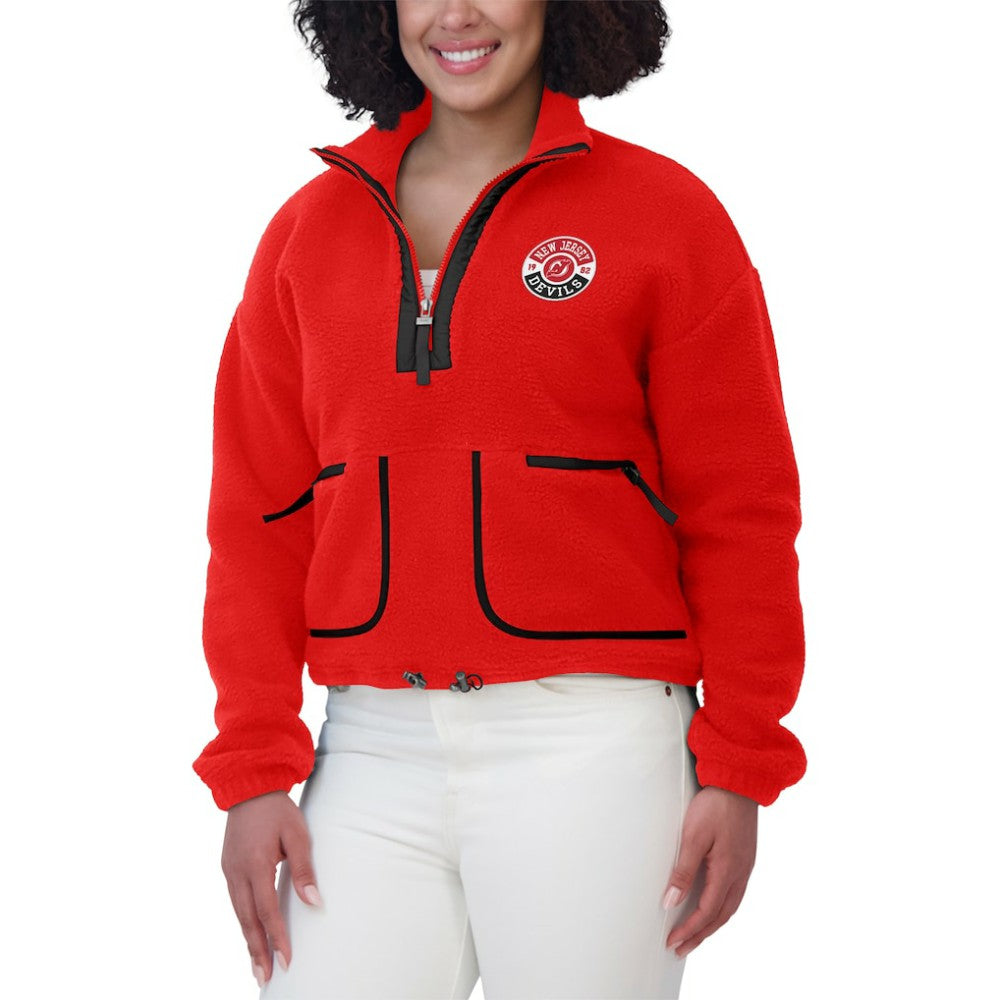 New Jersey Devils WEAR by Erin Andrews Women's Polar Fleece Half-Zip Jacket - Red | NHL Lifestyle