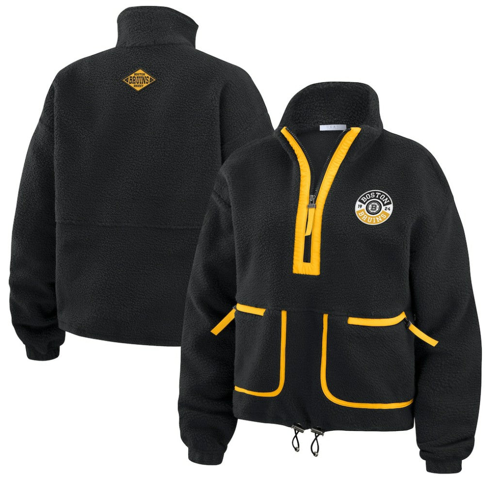 Boston Bruins WEAR by Erin Andrews Women's Polar Fleece Half-Zip Jacket - Black | NHL Clearance