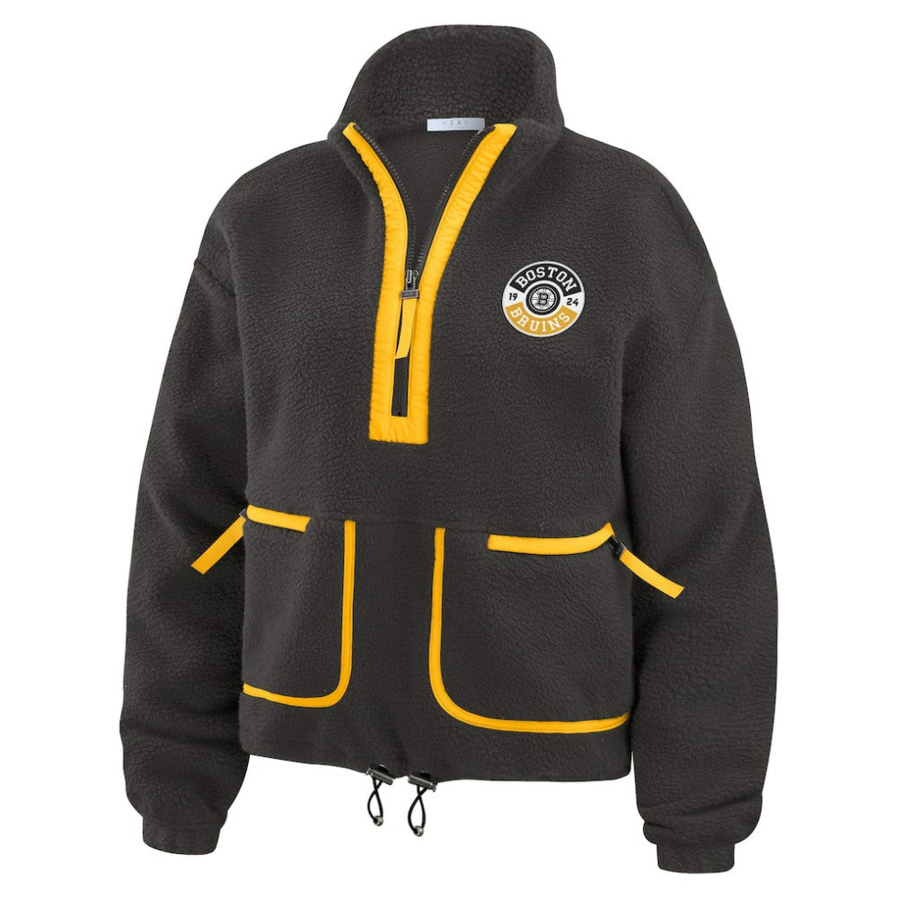 Boston Bruins WEAR by Erin Andrews Women's Polar Fleece Half-Zip Jacket - Black | NHL Clearance