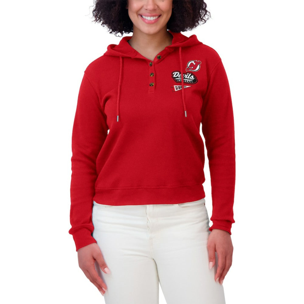 New Jersey Devils WEAR by Erin Andrews Women's Waffle-Knit Pullover Hoodie - Red | NHL online