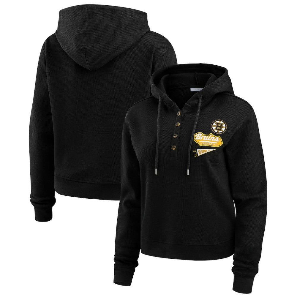 Boston Bruins WEAR by Erin Andrews Women's Waffle-Knit Pullover Hoodie - Black | NHL online
