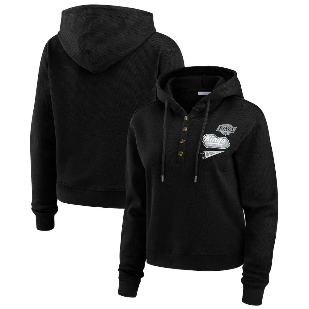 Los Angeles Kings WEAR by Erin Andrews Women's Waffle-Knit Pullover Hoodie - Black | NHL sale