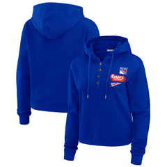 New York Rangers WEAR by Erin Andrews Women's Waffle-Knit Pullover Hoodie - Blue | NHL Clearance
