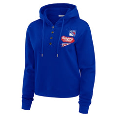 New York Rangers WEAR by Erin Andrews Women's Waffle-Knit Pullover Hoodie - Blue | NHL Clearance