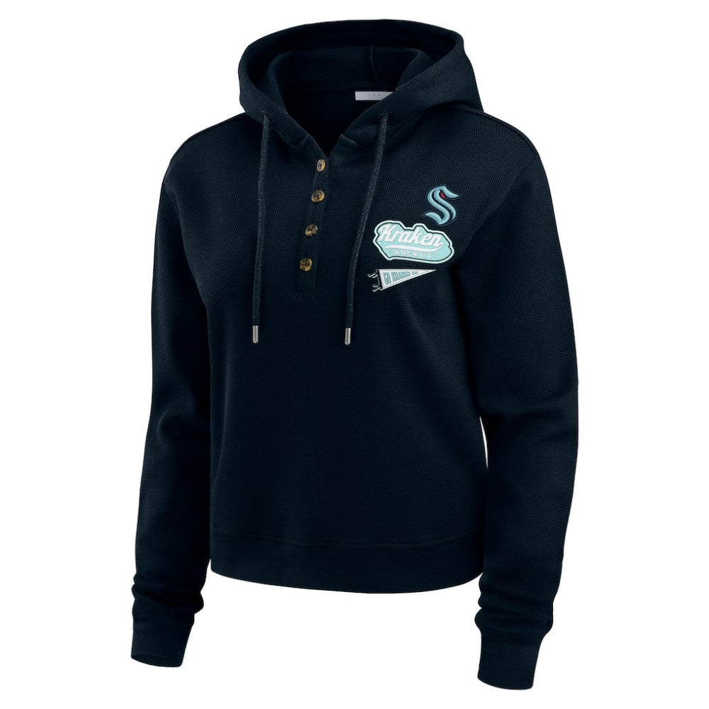 Seattle Kraken WEAR by Erin Andrews Women's Waffle-Knit Pullover Hoodie - Deep Sea Blue | NHL near me