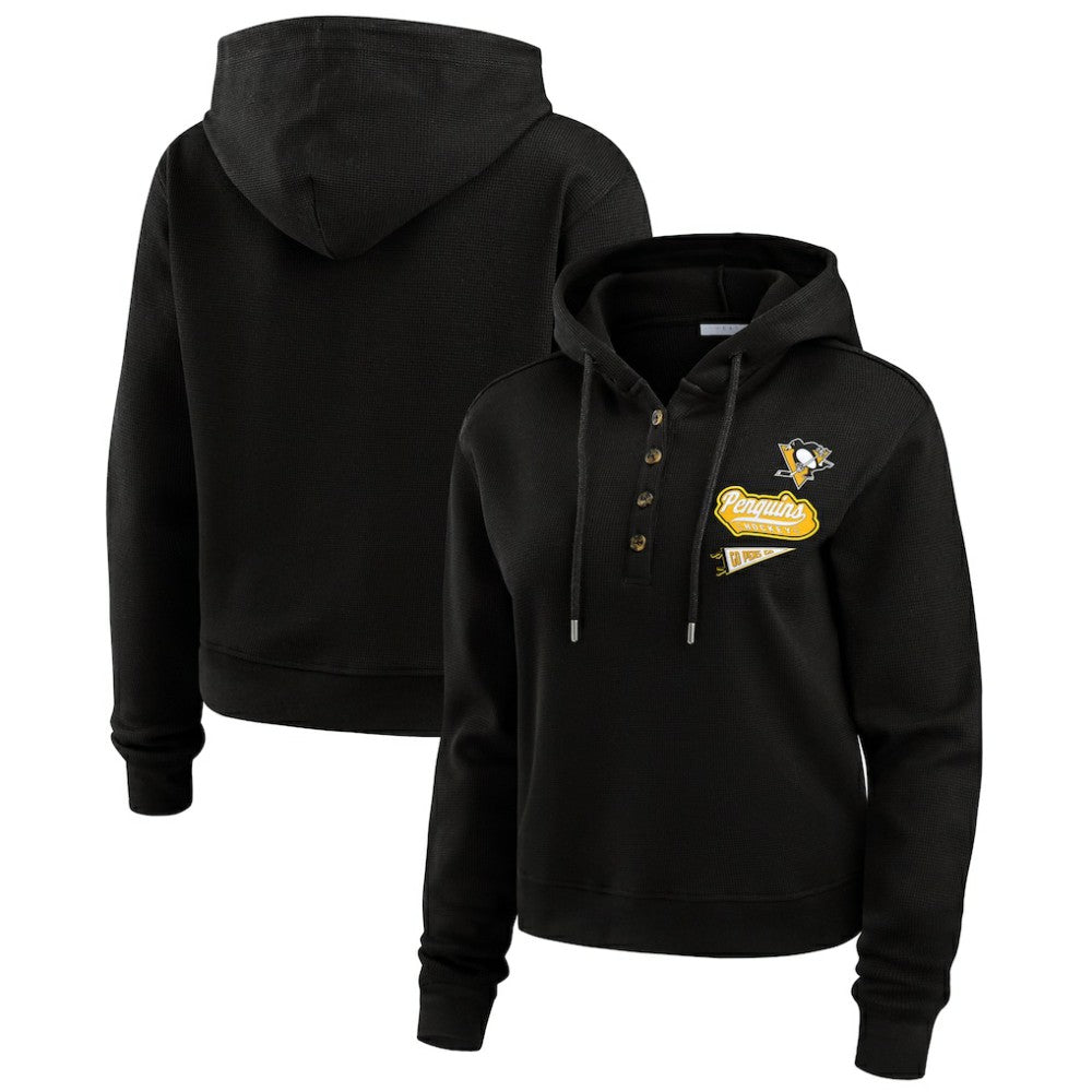 Pittsburgh Penguins WEAR by Erin Andrews Women's Waffle-Knit Pullover Hoodie - Black | NHL on sale