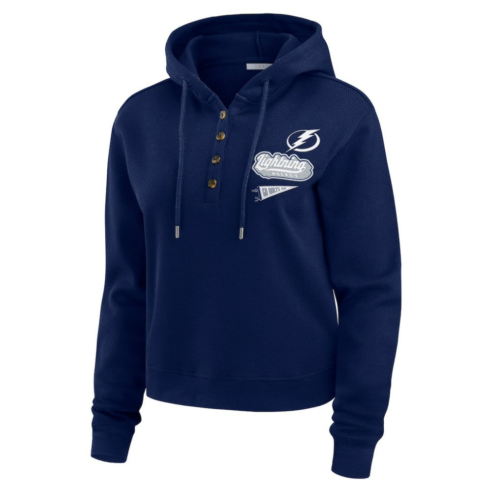 Tampa Bay Lightning WEAR by Erin Andrews Women's Waffle-Knit Pullover Hoodie - Blue | NHL on sale