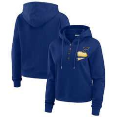 St. Louis Blues WEAR by Erin Andrews Women's Waffle-Knit Pullover Hoodie - Blue | NHL Lifestyle