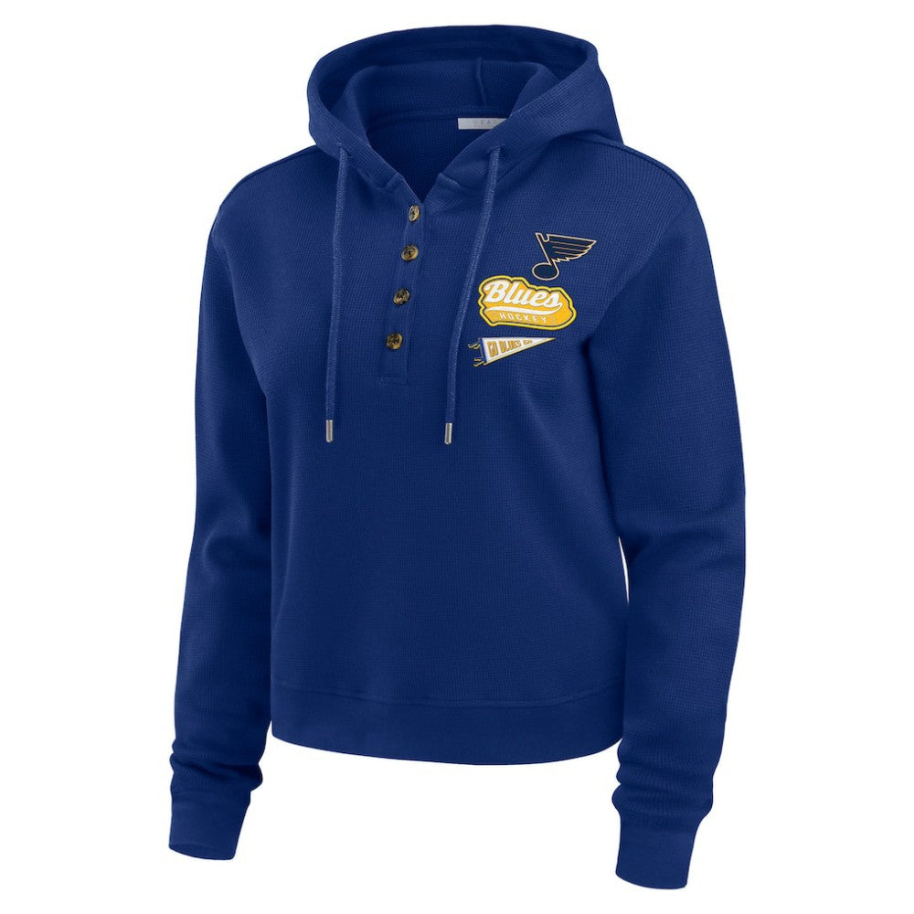 St. Louis Blues WEAR by Erin Andrews Women's Waffle-Knit Pullover Hoodie - Blue | NHL Lifestyle