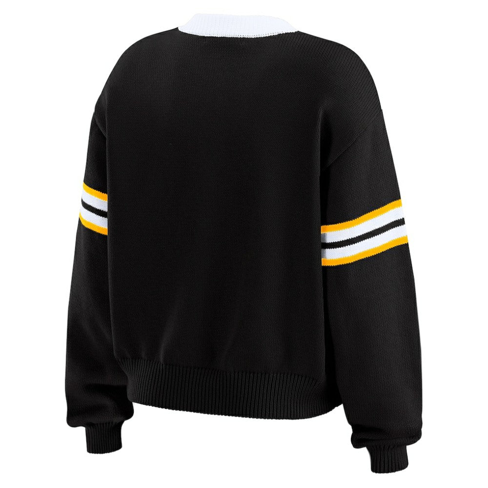 Pittsburgh Penguins WEAR by Erin Andrews Women's Cropped Lace-Up Sweater - Black | NHL Lifestyle