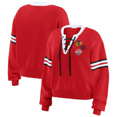 Chicago Blackhawks WEAR by Erin Andrews Women's Cropped Lace-Up Sweater - Red | NHL online