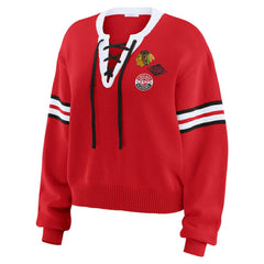 Chicago Blackhawks WEAR by Erin Andrews Women's Cropped Lace-Up Sweater - Red | NHL online