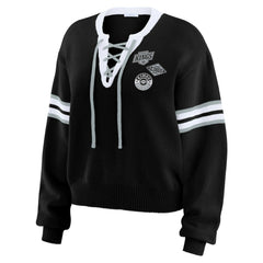Los Angeles Kings WEAR by Erin Andrews Women's Cropped Lace-Up Sweater - Black | NHL Clearance