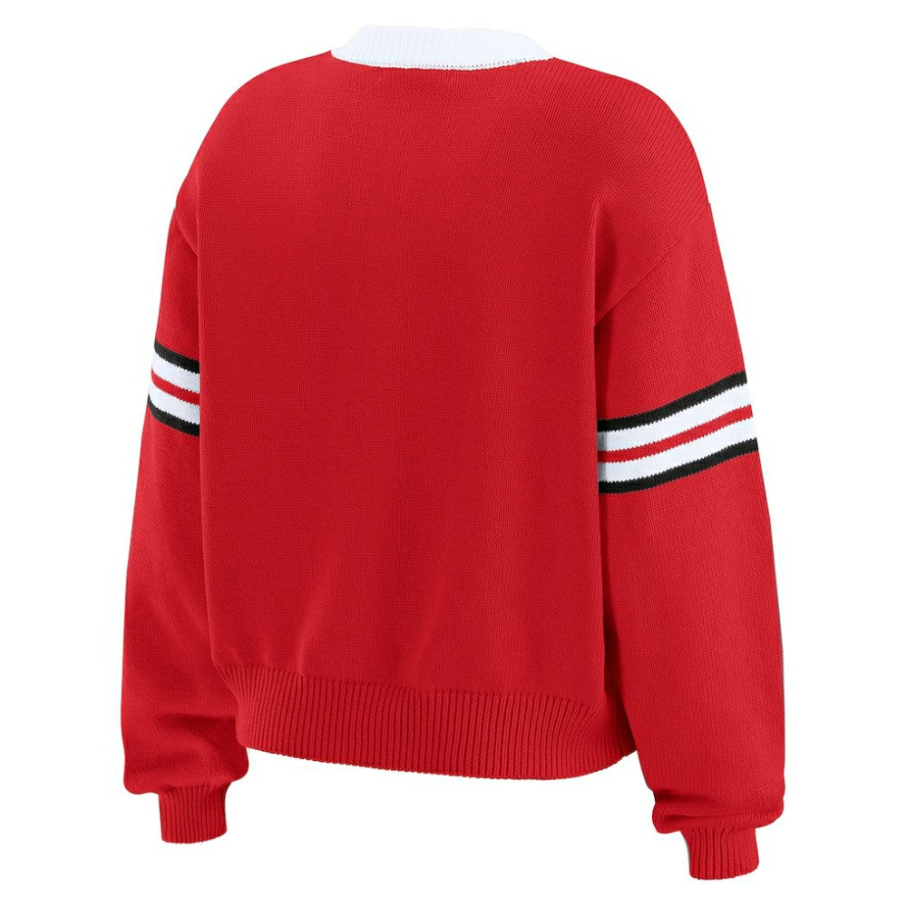 Detroit Red Wings WEAR by Erin Andrews Women's Cropped Lace-Up Sweater - Red | NHL near me