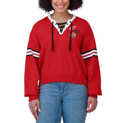 Detroit Red Wings WEAR by Erin Andrews Women's Cropped Lace-Up Sweater - Red | NHL near me