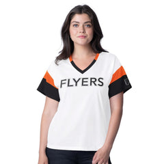 Philadelphia Flyers G-III 4Her by Carl Banks Women's Rink Oversized Rhinestone V-Neck T-Shirt - White | NHL Lifestyle