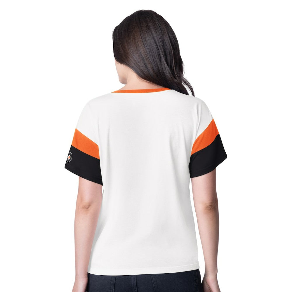 Philadelphia Flyers G-III 4Her by Carl Banks Women's Rink Oversized Rhinestone V-Neck T-Shirt - White | NHL Lifestyle