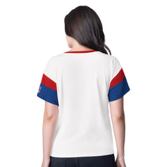 New York Rangers G-III 4Her by Carl Banks Women's Rink Oversized Rhinestone V-Neck T-Shirt - White | NHL Clearance