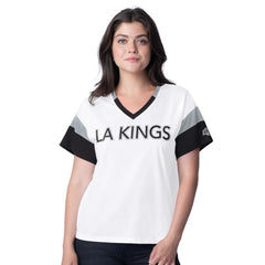 Los Angeles Kings G-III 4Her by Carl Banks Women's Rink Oversized Rhinestone V-Neck T-Shirt - White | NHL on sale
