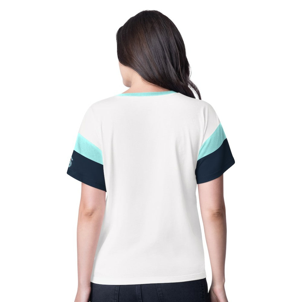 Seattle Kraken G-III 4Her by Carl Banks Women's Rink Oversized Rhinestone V-Neck T-Shirt - White | NHL discount